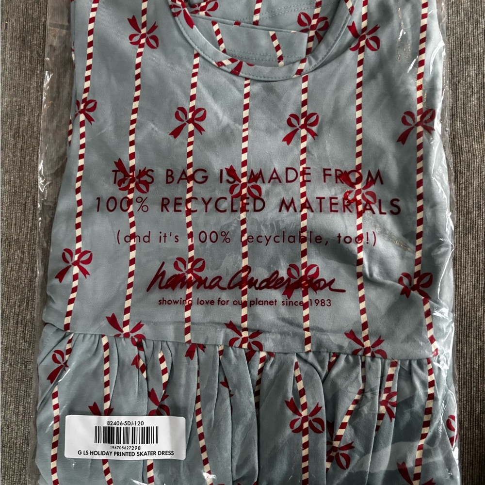 Hanna Andersson Blue and Red Bow Pattern Skater Dress with Pockets - Picture 2 of 4